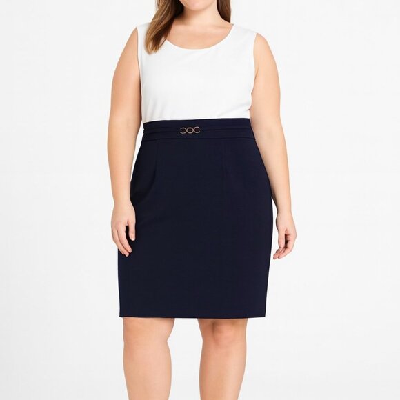 Studio One New York Blue White Colorblock Sleeveless Sheath Dress Women 20W NWOT - Picture 1 of 16